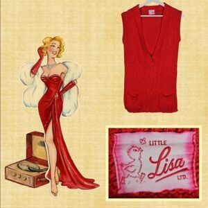 Vintage Red Sweater Vest with Pockets